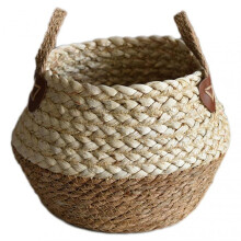 (Large Size, Straw Basket) Simple Woven Plant Basket with Dual Handle Wear Resistant Flower Baskets for Home Garden