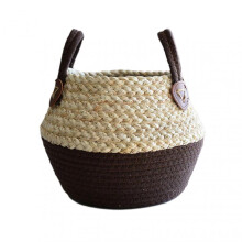 (Small size, Deep Coffee Basket) Simple Woven Plant Basket with Dual Handle Wear Resistant Flower Baskets for Home Garden