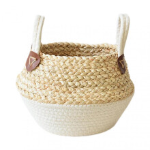 (Medium, White Basket) Simple Woven Plant Basket with Dual Handle Wear Resistant Flower Baskets for Home Garden