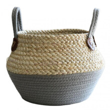 (Large Size, Gray Basket) Simple Woven Plant Basket with Dual Handle Wear Resistant Flower Baskets for Home Garden