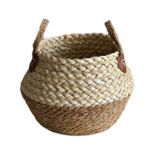 (Small size, Straw Basket) Simple Woven Plant Basket with Dual Handle Wear Resistant Flower Baskets for Home Garden