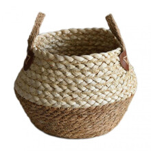 (Medium, Straw Basket) Simple Woven Plant Basket with Dual Handle Wear Resistant Flower Baskets for Home Garden