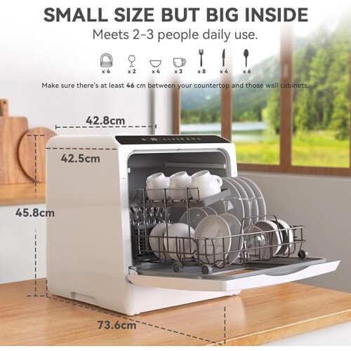 Hermitlux Table Top Dishwasher for 5 Place Settings 5L Tabletop Dishwasher no Plumbing with 6 Programmes 2