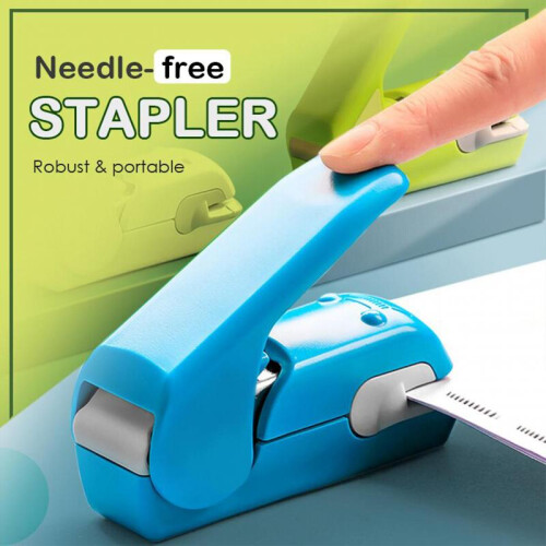 (Blue) Staple Free Stapler Time Saving Effortless Needle Free Handhled Stapler Mini Portable 1