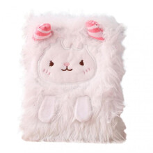(White) Cute Cartoon Furry Notebook Portable Unique Writing Diary for Women Girls