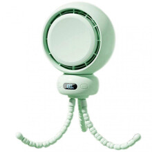 (Mint Green) Portable Bladeless Stroller Fan with Rechargeable Battery, Flexible Tripod, Quiet, Safe for Babies, and Warm Night Light