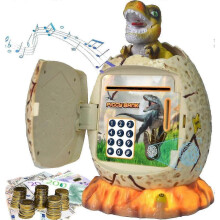 (white) Dinosaur Piggy Bank, Dino Egg ATM Cash Coin Saving Box, Electronic Piggy Bank with Password Fingerprint Unlocking for Boys Grils Gifts