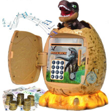 (brown) Dinosaur Piggy Bank, Dino Egg ATM Cash Coin Saving Box, Electronic Piggy Bank with Password Fingerprint Unlocking for Boys Grils Gifts