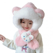(C) Kids Warming Animal Hooded Scarf for Winter Comfy Breathable Themal Hats Birthday New Year Gift