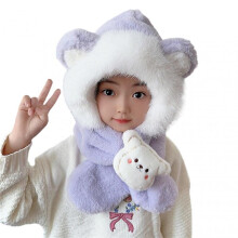(E) Kids Warming Animal Hooded Scarf for Winter Comfy Breathable Themal Hats Birthday New Year Gift