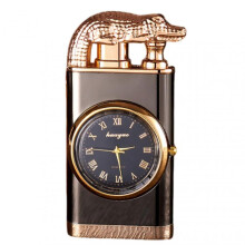 (Black Ice) Windproof Dual Flame Lighter with Built-in Watch - Unique Metal Torch Lighter for Men, Perfect Gift for Cigar Lovers & Outdoor Use