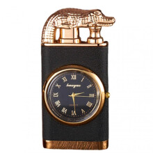 (Black Scrub) Windproof Dual Flame Lighter with Built-in Watch - Unique Metal Torch Lighter for Men, Perfect Gift for Cigar Lovers & Outdoor Use