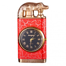 (Red skin Pattern) Windproof Dual Flame Lighter with Built-in Watch - Unique Metal Torch Lighter for Men, Perfect Gift for Cigar Lovers & Outdoor Use