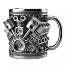 (V8) Personalized Stainless Steel Mug Engine Design Punk-Style Drinking Cup Double-Wall Insulated Cup for Car Enthusiasts