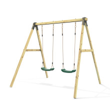 (Dark Green, 2 Standard Seats) Rebo Glide Wooden Double Swing Set with Two Swing Seats - Tulip