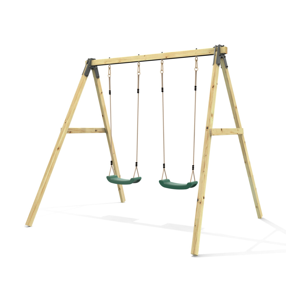 Outdoor Toys ( 2 Standard Seats) Rebo Glide Wooden Double Swing Set With Two Swing Seats - Tulip Dark/Green