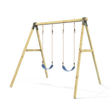 (Navy Blue, 2 Standard Seats) Rebo Glide Wooden Double Swing Set with Two Swing Seats - Tulip