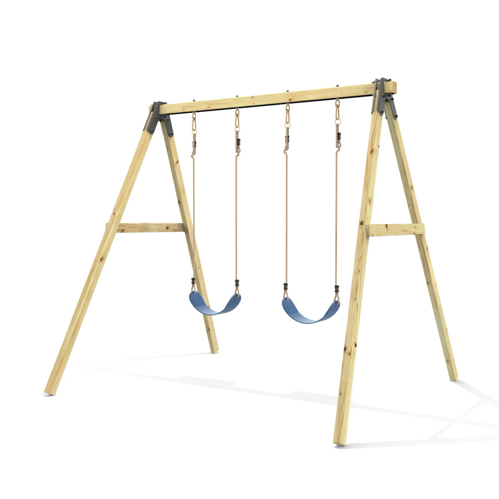 Outdoor Toys (Navy 2 Standard Seats) Rebo Glide Wooden Double Swing Set With Two Swing Seats - Tulip Blue