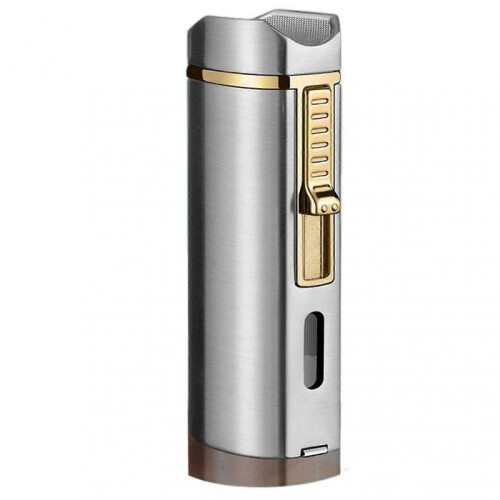 (Silver Brush) Straight Flames Butane Lighter Multipurpose Portable Metal Lighter for Camping