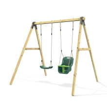 (Dark Green, Standard & Baby Seats) Rebo Glide Wooden Double Swing Set with Two Swing Seats - Tulip
