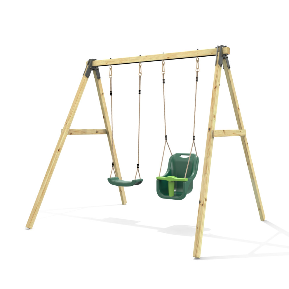 Outdoor Toys ( Standard & Baby Seats) Rebo Glide Wooden Double Swing Set With Two Swing Seats - Tulip Dark/Green