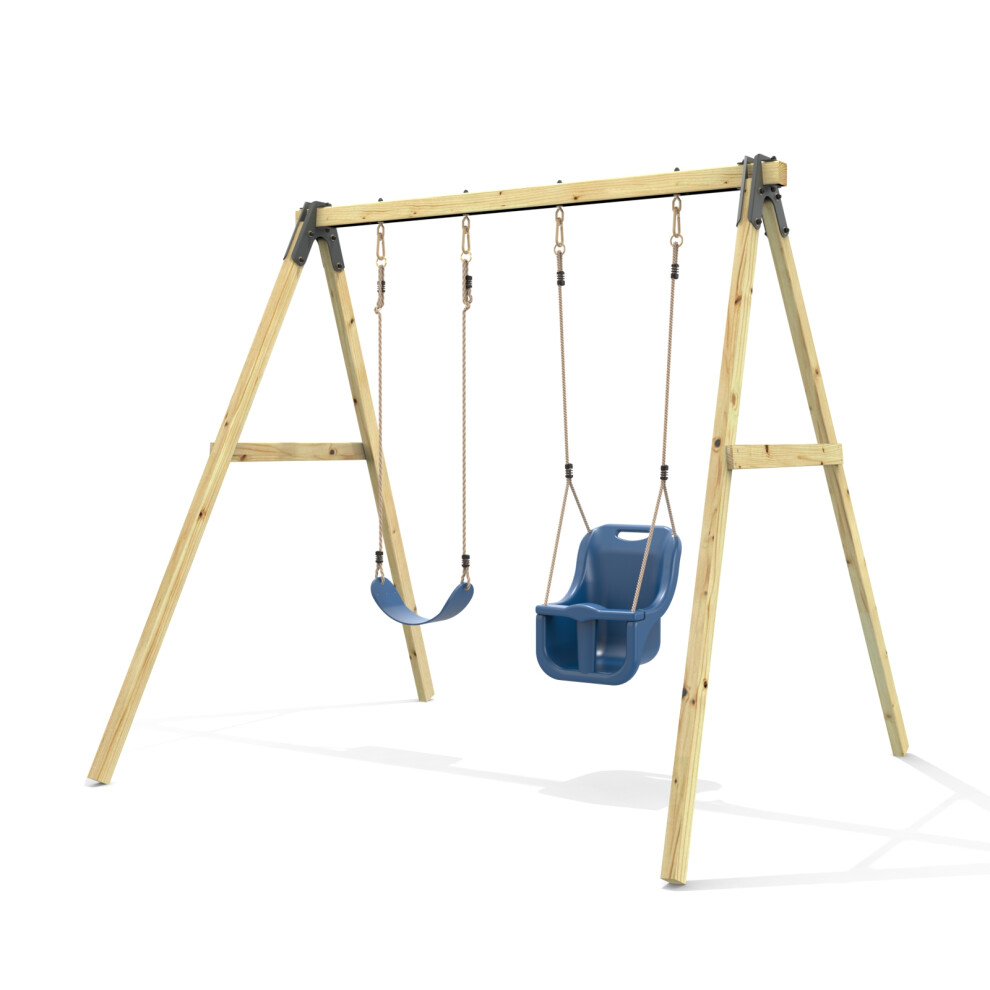Outdoor Toys (Navy Standard & Baby Seats) Rebo Glide Wooden Double Swing Set With Two Swing Seats - Tulip Blue