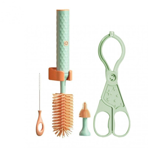 (4pcs Set, Green) Electric Silicone Bottle Brush 360 Rotating Water Bottle Cleaning Brush Set