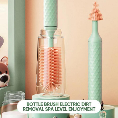 (4pcs Set, Green) Electric Silicone Bottle Brush 360 Rotating Water Bottle Cleaning Brush Set 2
