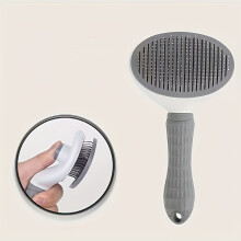 (Grey) Easy-Clean Pet Grooming Brush for Cats & Dogs - One-Click Hair Removal Comb, Detangles Fur, Reduces Shedding