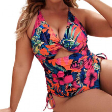 (4XL, Pink Blue Floral) Stylish One Piece Sexys Swimsuit with Printed Soft Comfortable Spa Clothing for Beach Pool Party