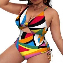 (2XL, Colored Stripes) Stylish One Piece Sexys Swimsuit with Printed Soft Comfortable Spa Clothing for Beach Pool Party