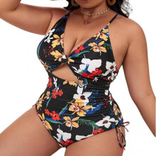 (2XL, Black and Red Floral) Stylish One Piece Sexys Swimsuit with Printed Soft Comfortable Spa Clothing for Beach Pool Party