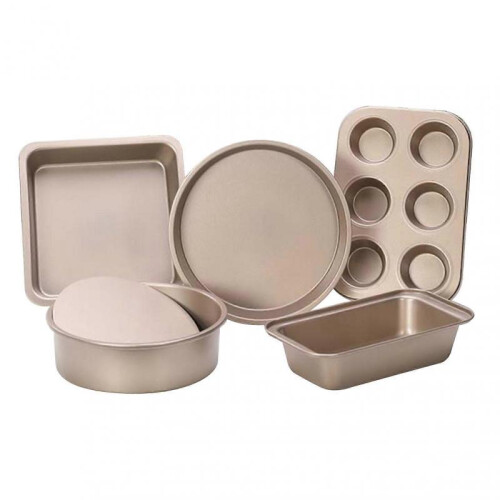 (Glod) Carbon Steel Cake Pan Set, Square Bakeware with Removable Bottom, Loaf Pan, Pizza Tray, Baking Tools & Gift Set