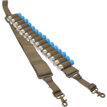 Tactical Belt with 15 Shot Ammo Sleeve Holder, Shoulder Strap for Bag with 12 Gauge Rifle, Holster for Shooting Cartridges (Tan)