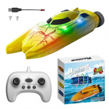 (Double Headed, Yellow) 2.4G RC-High-Speed Remote Control Boat Easy to Use Remote Control for Effortless Navigation. for Kids Adults