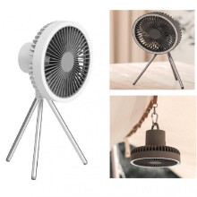 (White) Wireless Ceiling Electric Fan with Power Bank Rechargeable Desktop Portable Circulator Camping LED Lighting 10000mAh