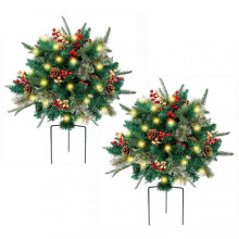 (40cm, Double) Pre-Lit Artificial Urn Filler Pathway Tree Ornaments for Home Party Decoration