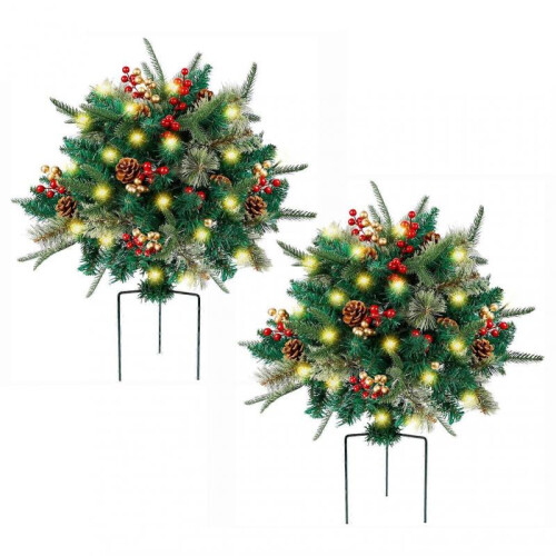 (40cm, Double) Pre-Lit Artificial Urn Filler Pathway Tree Ornaments for Home Party Decoration
