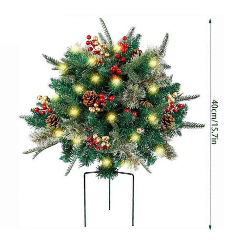 (40cm, Double) Pre-Lit Artificial Urn Filler Pathway Tree Ornaments for Home Party Decoration 1