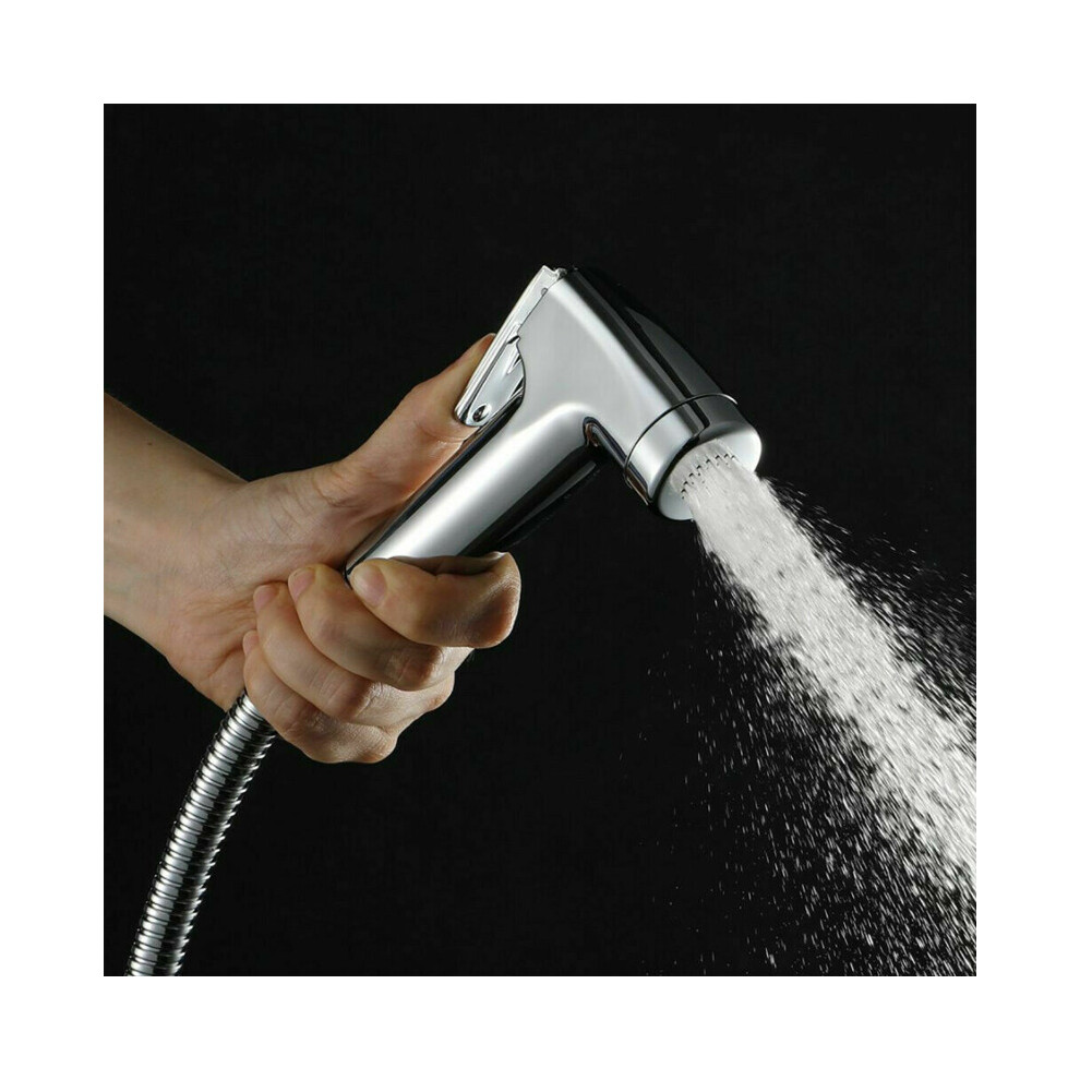 (Spray Gun+1.2m Tube+Base) Chrome Bidet Shattaf Douche Spray Tap Hygienic Toilet  Shower Head Hose