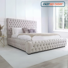 (Pink (No Mattress), 4ft6" Double (with Gaslift)) Ambassador Bed Frame Chesterfield Mattress & Ottoman Gas Lift Plush Velvet Upholstered