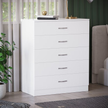 (White) Riano 5 Drawer Chest of Drawers Bedroom Storage