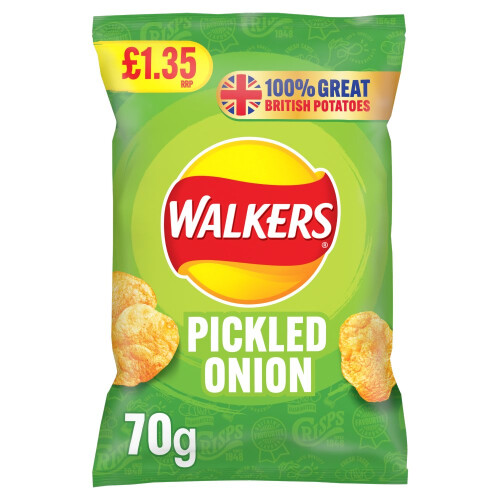 Walkers Walkers Pickled Onion Sharing Crisps 70g (Pack of 18) 1