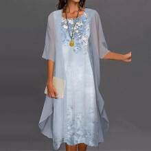 (2XL, Sky Blue) Women Bohemian Dress With Cardigan Casual Floral Printed Two Piece Dresses