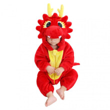 (70) Red Dragons Warm Hooded One-Piece Nightshirt Comfortable Soft Night Clothes for Sleep Wear