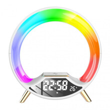 (AU Plug, White) Bluetooth-Compatible Speaker with Color Circle Light Clock Stereo Surround Bass Music Box for Office Desk Home