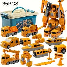 (35pcs) Engineering Car Assembly Toy With Magnetic Deformation And Storage Box, Suitable For Youngsters' Toys, 3-4 Years Old Youngsters's Magnetic Blocks,