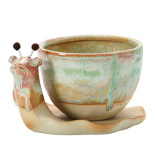 Sada 2 kameninov ch kvetin cov Creative Co-Op Snail Reactive Glaze (ka d kus sa m e l it)