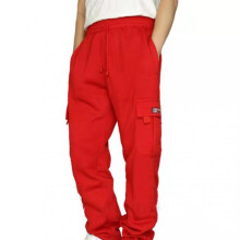 (5XL, Red) Men's Cargo Sweatpants with Pockets Casual Loose Trousers for Spring Summer