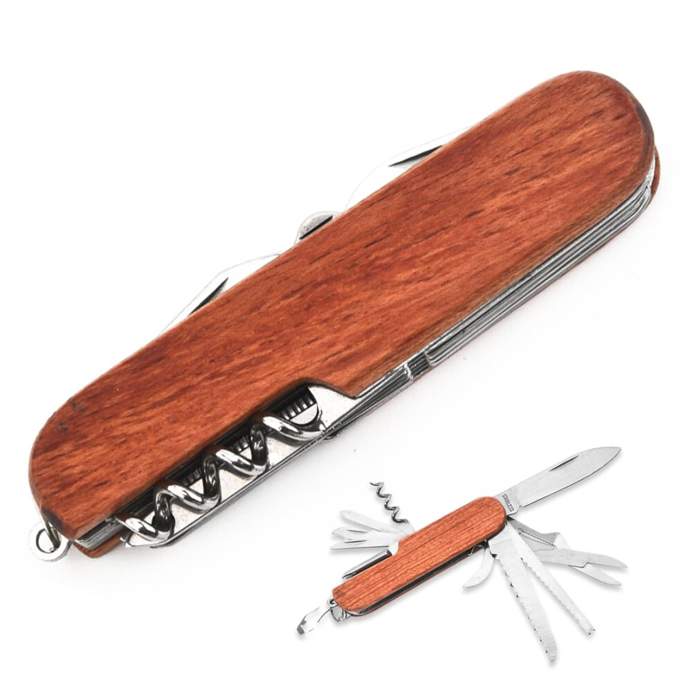 Wooden Pocket Knife Small Mini Pocket Knife Swiss Pocket Knife Mini Multifunctional Outdoor Knife (11 Functions)